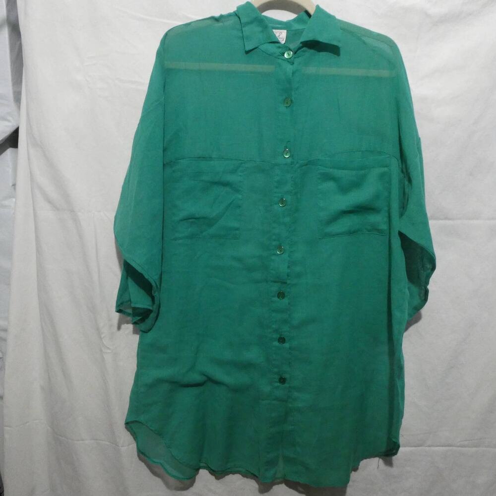 Edith Thais for Catalina Shirt Women Small Green Sheer Vintage Button Down USA
